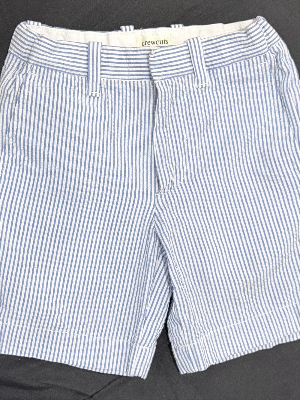 Crewcuts Light Blue and White Seersucker Flat Front Shorts
